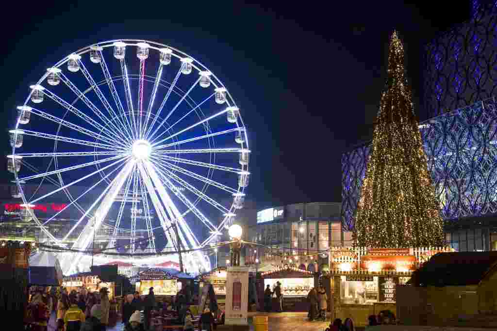 The German Christmas Market in Birmingham.  See SWNS story SWXMAS.  It's the most wonderful time of the year - time to wrap up warm, drink steaming hot drinks and find unique gifts for your loved ones.  And where better to stock up on festive cheer than one of the hundreds of amazing Christmas markets located in some of the most scenic settings, in towns and cities over the festive period. From Big Wheels, to tiny trinkets these winter wonderlands have something for everybody including beer halls, ice rinks and carousels.
